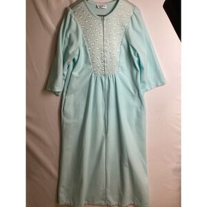 Apostrophe Womens Light Blue Quilted Zip Front Fleece Robe Loungewear Medium